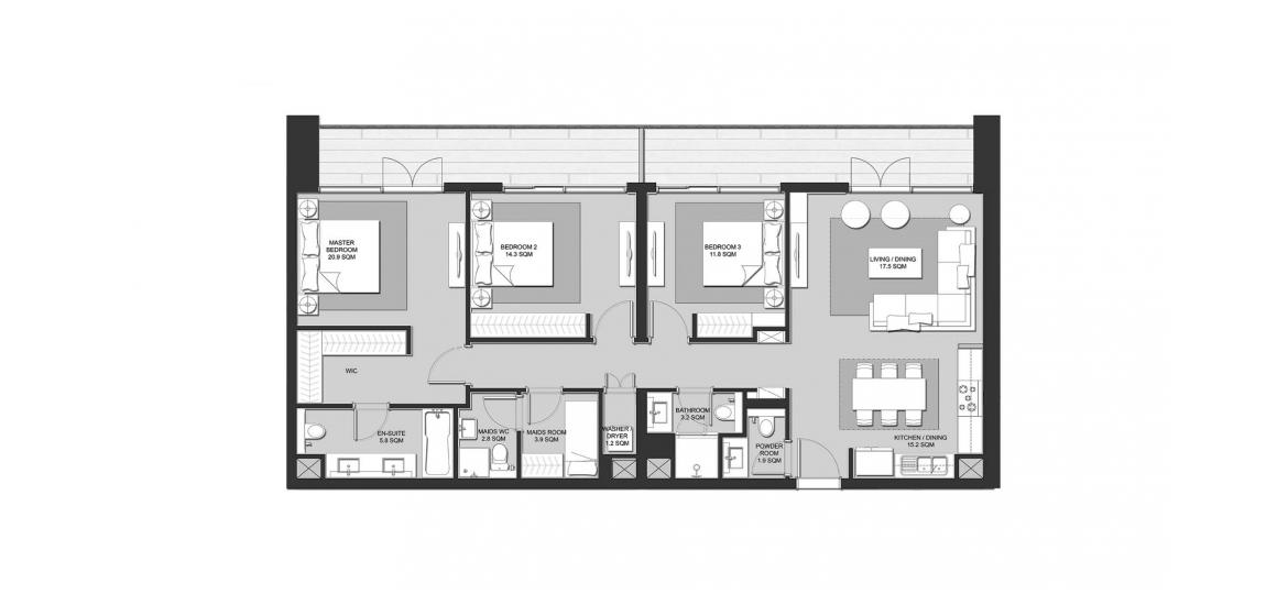 Планировка «ACACIA 3BR 150SQM» 3 спальни в ЖК ACACIA