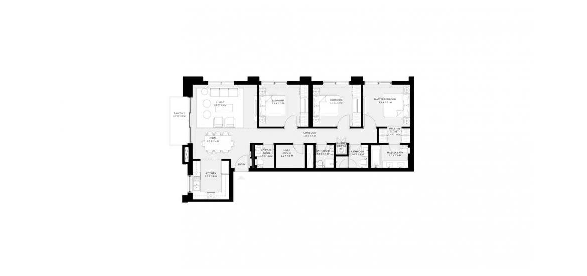 Планировка «126SQM» 3 спальни в ЖК PARK FIELD