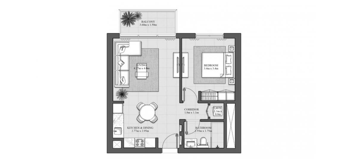 Планировка «63SQM 5» 2 комнаты в ЖК HILLS PARK