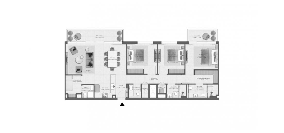 Планировка «GOLF GRAND APARTMENTS 3 BEDROOM TYPE 1 164 SQ.M.» 3 спальни в ЖК GOLF GRAND APARTMENTS