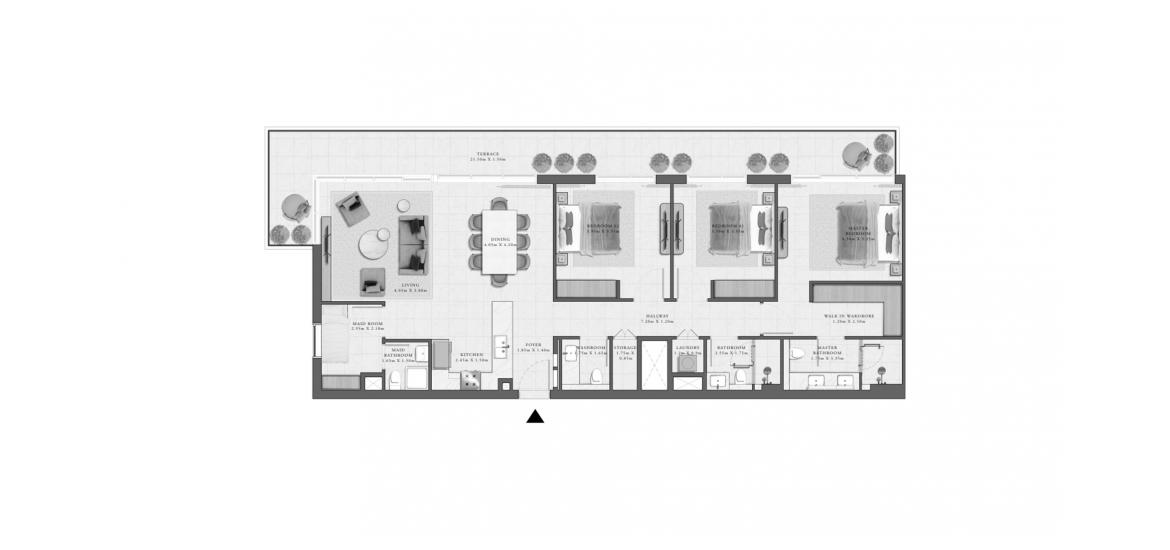 Планировка «GOLF GRAND APARTMENTS 3 BEDROOM TYPE 2A 187 SQ.M.» 3 спальни в ЖК GOLF GRAND APARTMENTS