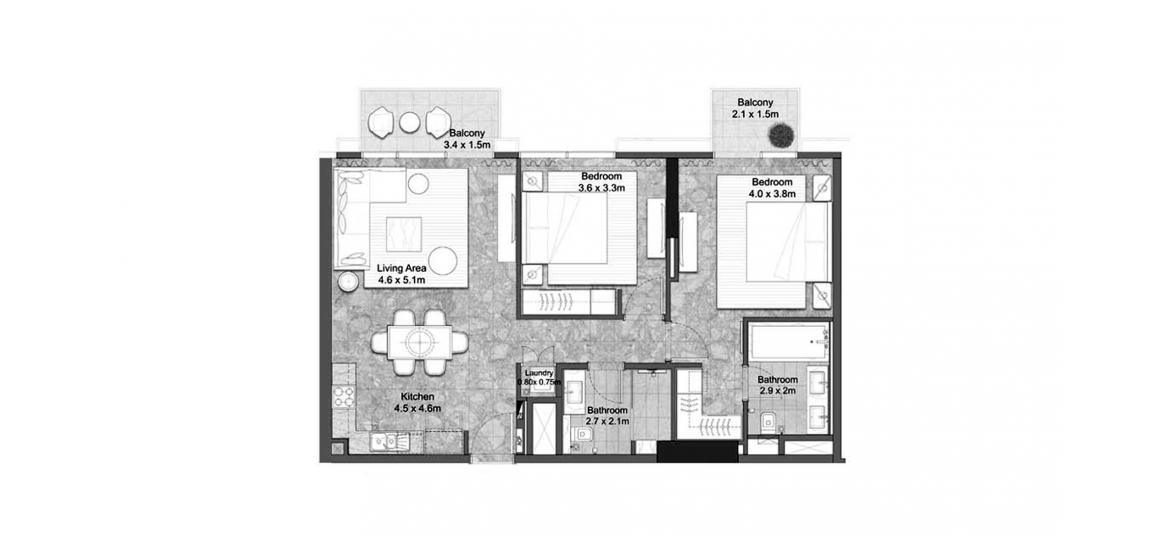 Floor plan «GOLF SUITES 2BR 104SQM», 2 bedrooms in GOLF SUITES