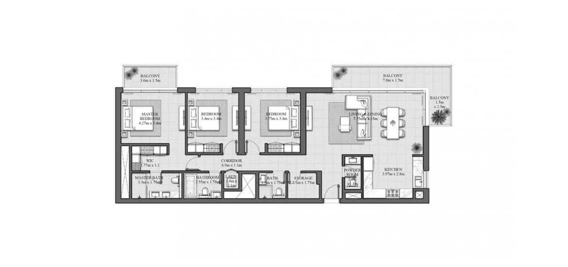 Floor plan «165SQM 2A», 3 bedrooms in HILLS PARK
