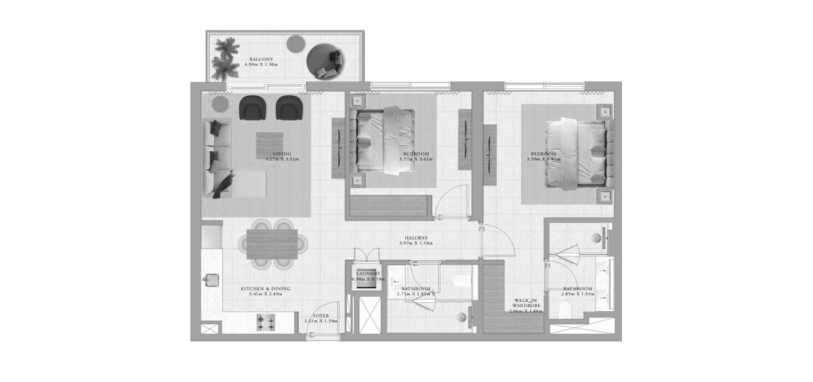 Floor plan «CLUB DRIVE TWO-BEDROOM-TYPE-3A-1-100M», 2 bedrooms in CLUB DRIVE